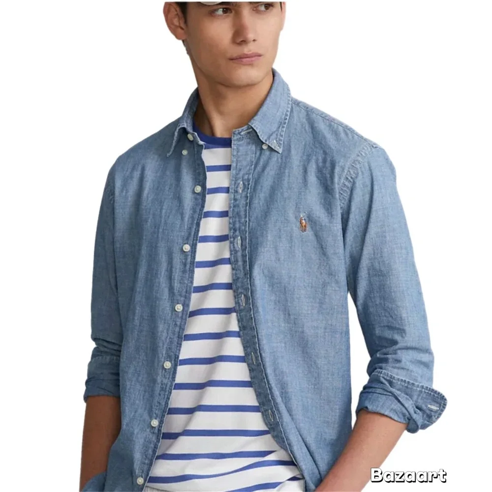 NWT Ralph Lauren Polo Long Sleeve Button Down‎ Shirt Top Blue Chambray Denim XXL